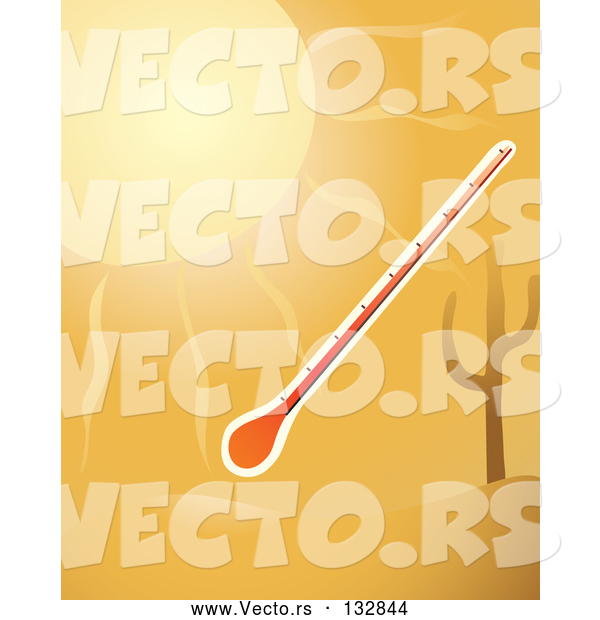 Vector of a Thermometer in the Hot Sunshine by a Cactus in the Desert