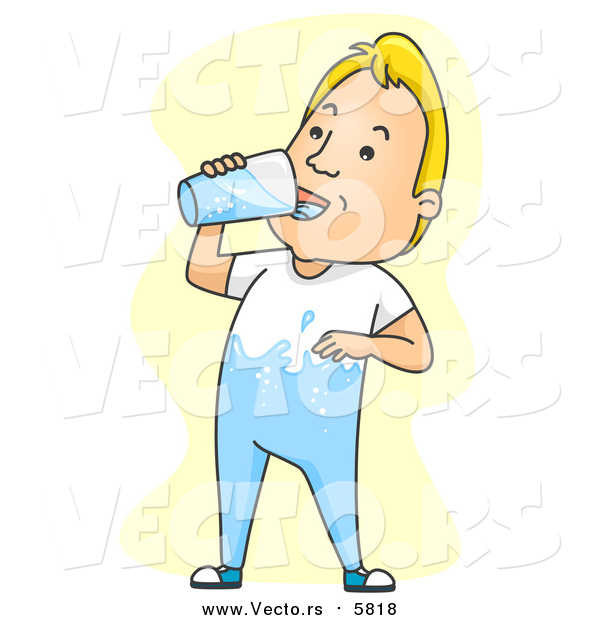 Vector of a Thirsty Blond White Man with a Body of Water on Yellow