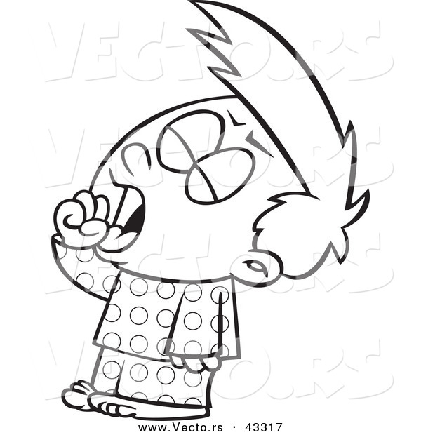 Vector of a Tired Cartoon Boy Yawning - Coloring Page Outline
