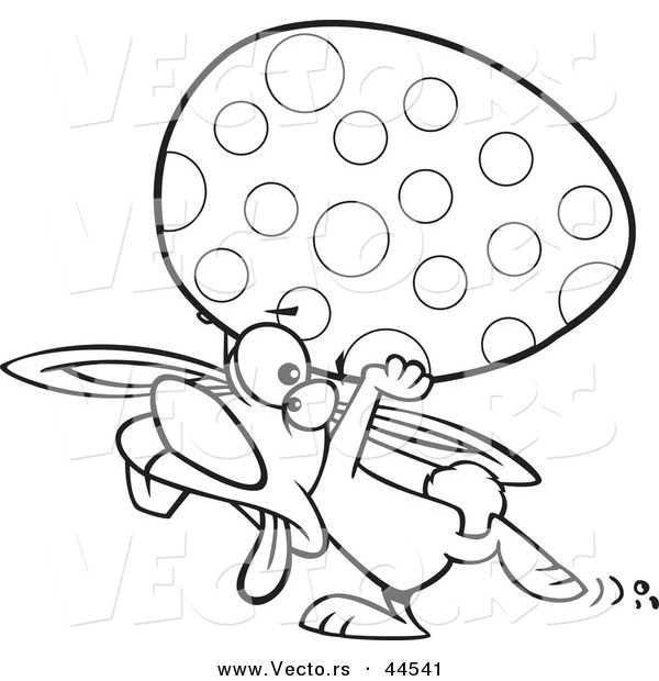 Vector of a Tired Cartoon Easter Bunny Carrying a Big Egg - Coloring Page Outline