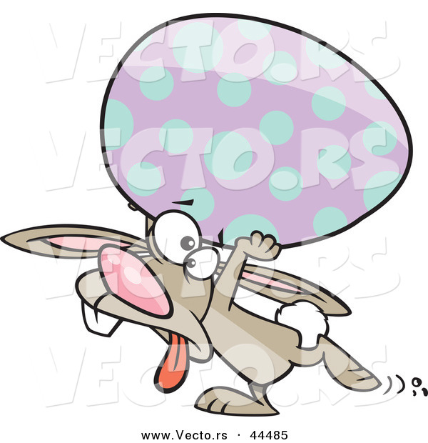 Vector of a Tired Cartoon Easter Bunny Carrying a Huge Egg