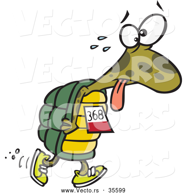 Vector of a Tired Cartoon Turtle Walking in a Race