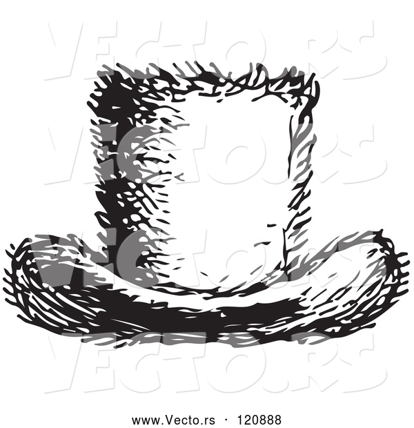 Vector of a Top Hat in Black and White Retro Vintage Style