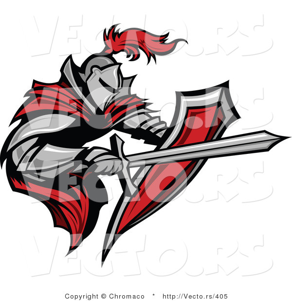 Vector of a Tough Armored Knight with Shield Fighting with a Sword