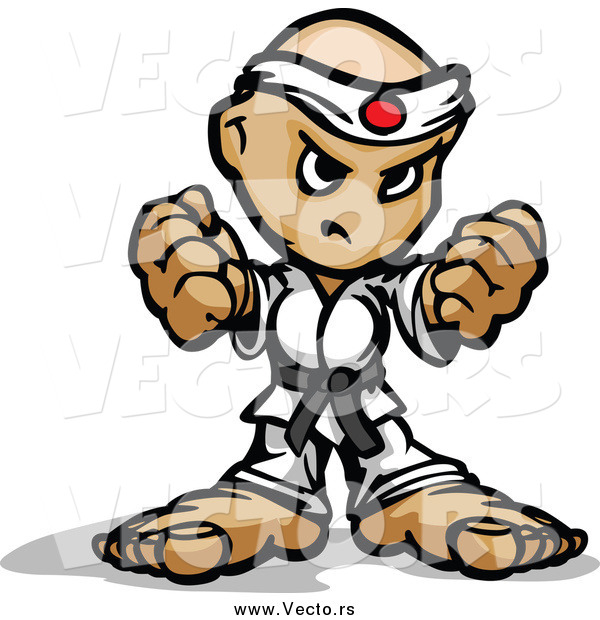 Vector of a Tough Black Belt Karate Guy Holding up Two Fists