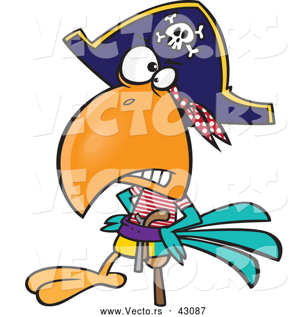 Vector of a Tough Cartoon Pirate Parrot with a Peg Leg