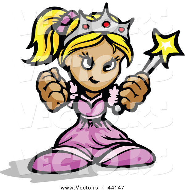Vector of a Tough Cartoon Princess Holding up Fists and a Wand