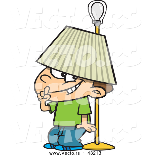 Vector of a Trouble Making Cartoon Boy Hiding Under a Lamp Shade