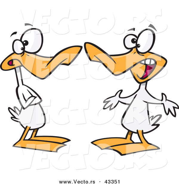 Vector of a Two Cartoon White Ducks Quacking at Each Other During a Conversation