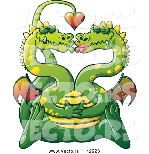 Vector of a Two Headed Cartoon Dragon in Love with Itself