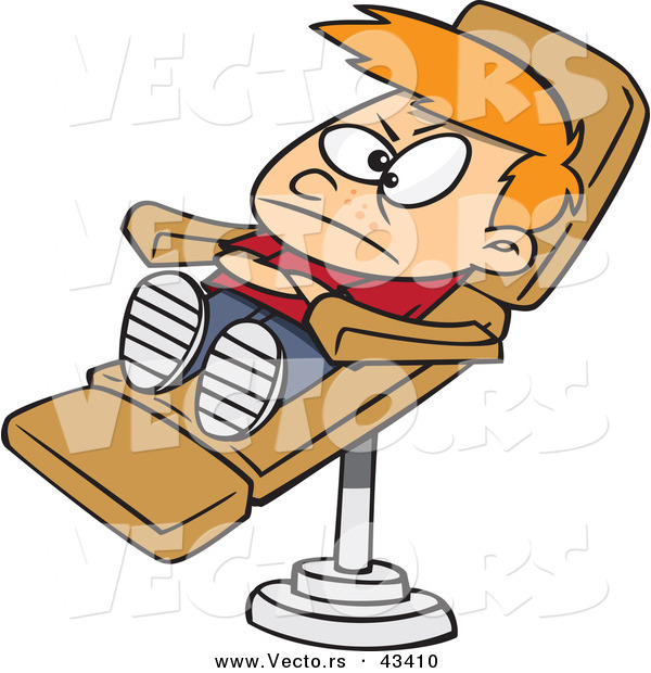 Vector of a Unhappy Cartoon Boy Laying in a Dentist Chair