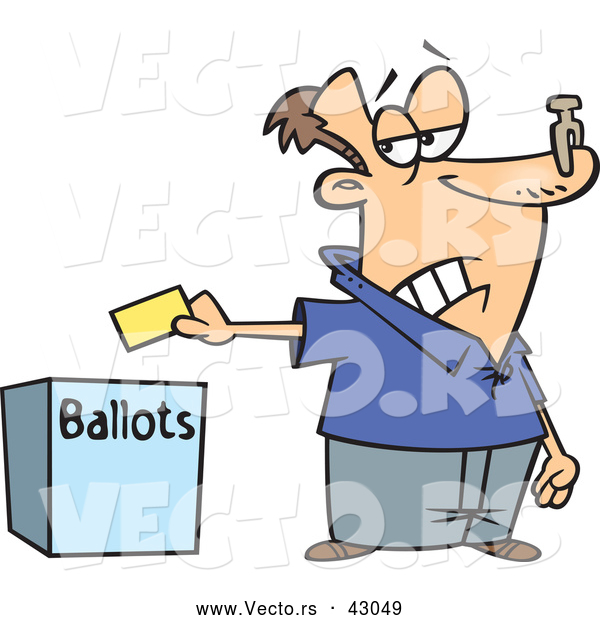 Vector of a Unhappy Cartoon Voter Putting His Ballot in a Box - Voting Stinks Concept
