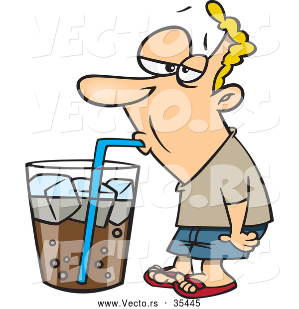 Vector of a Unhealthy Cartoon Man Drinking Soda from an Oversized Cup