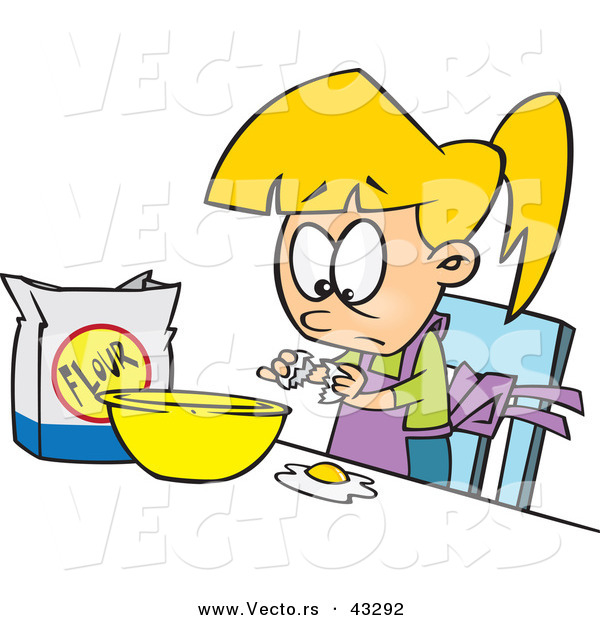Vector of a Unsure Cartoon Blond Girl Trying to Make Dough