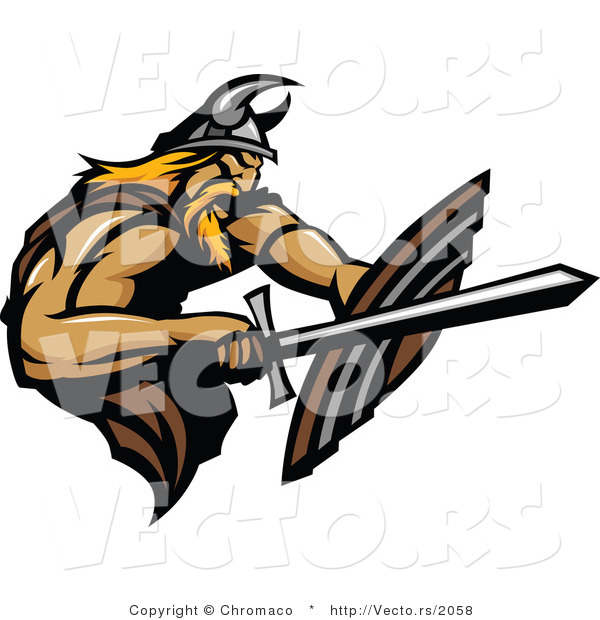 Vector of a Viking Fighting with Sword and Using a Shield