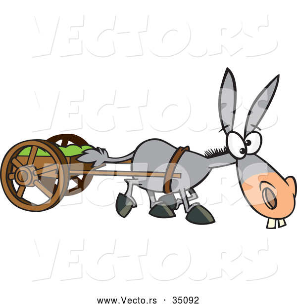Vector of a Wacky Cartoon Donkey Pulling a Wooden Cart