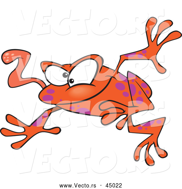 Vector of a Wacky Orange Cartoon Frog Jumping Forward with Tongue out