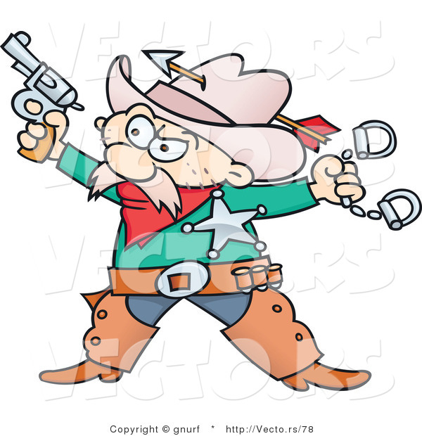 Vector of a Western Cartoon Cowboy Sheriff with a Gun and Handcuffs