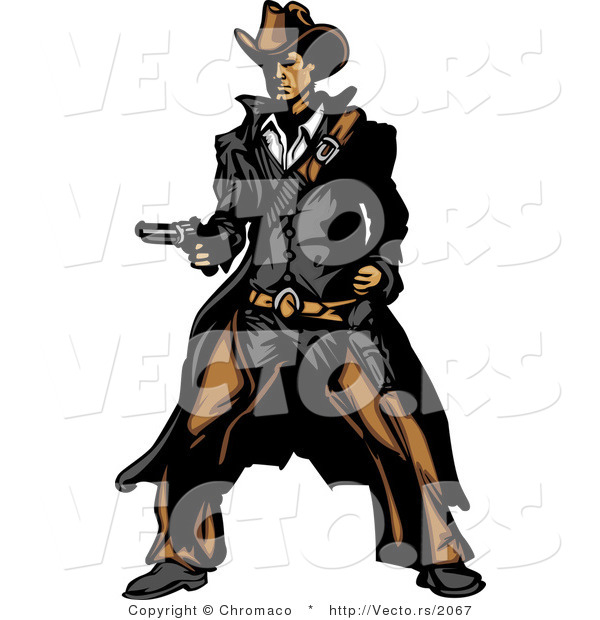Vector of a Western Gunslinger Outlaw Pointing a Loaded Gun