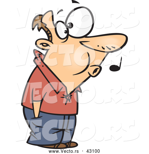 Vector of a Whistling Cartoon Man Patiently Waiting with His Hands in His Pockets