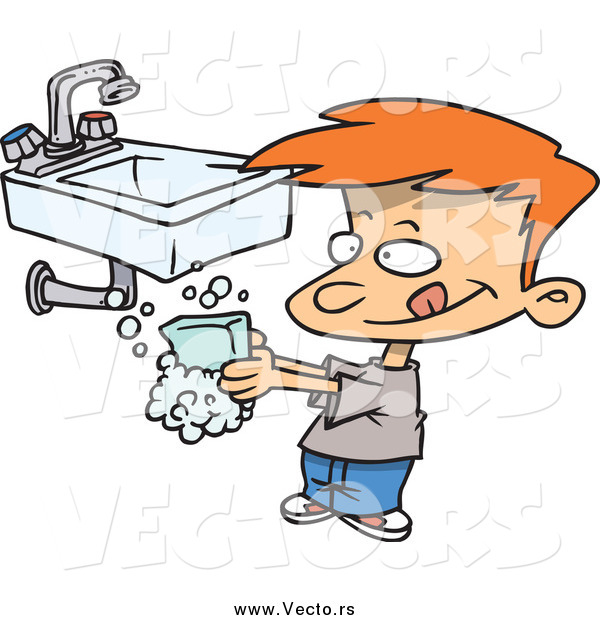 Vector of a White Boy Washing His Hands with Soap