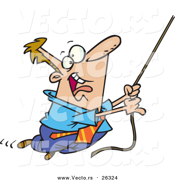 Vector of a White Businessman Swinging from a Rope