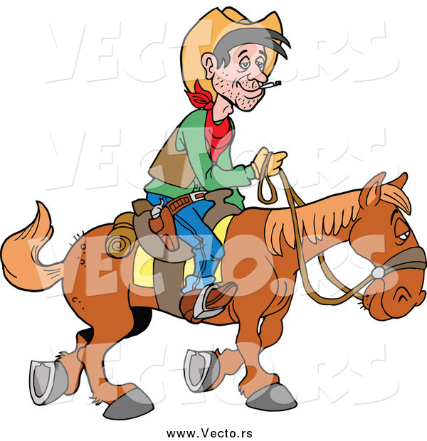 Vector of a White Cowboy Traveling by Horseback