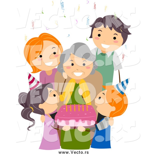 Vector of a White Family Celebrating Grandmas Birthday