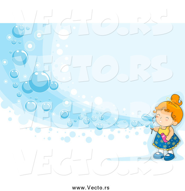 Vector of a White Girl Blowing a Wave of Bubbles on Blue