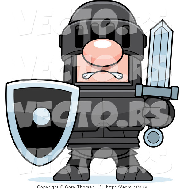 Vector of a White Knight in Black Armor Holding Shield and Sword