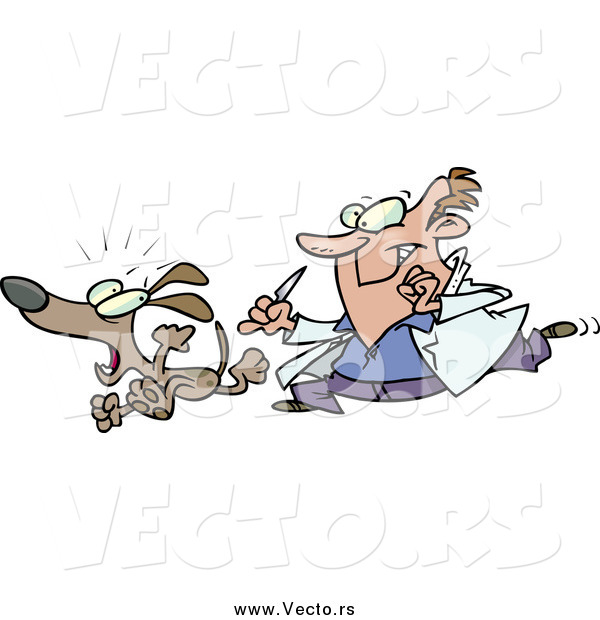 Vector of a White Male Vet Chasing a Dog for a Neuter Surgery