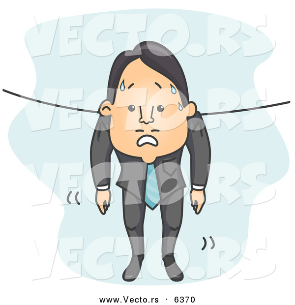 Vector of a White Wet Businessman Hung out to Dry