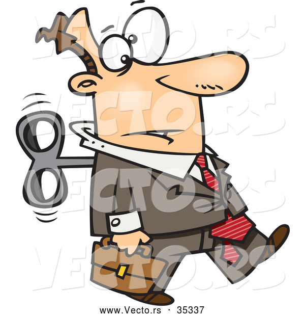 Vector of a Wind up Cartoon Businessman on Walking Forward While on Auto Pilot
