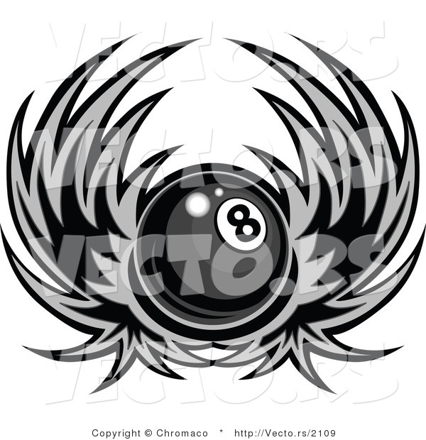 Vector of a Winged Billiards Pool Eight Ball - Grayscale Design