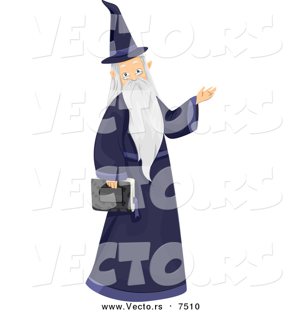 Vector of a Wizard Carrying a Book and Presenting