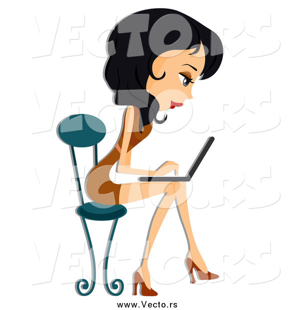 Vector of a Woman Sitting in a Chair and Using a Laptop