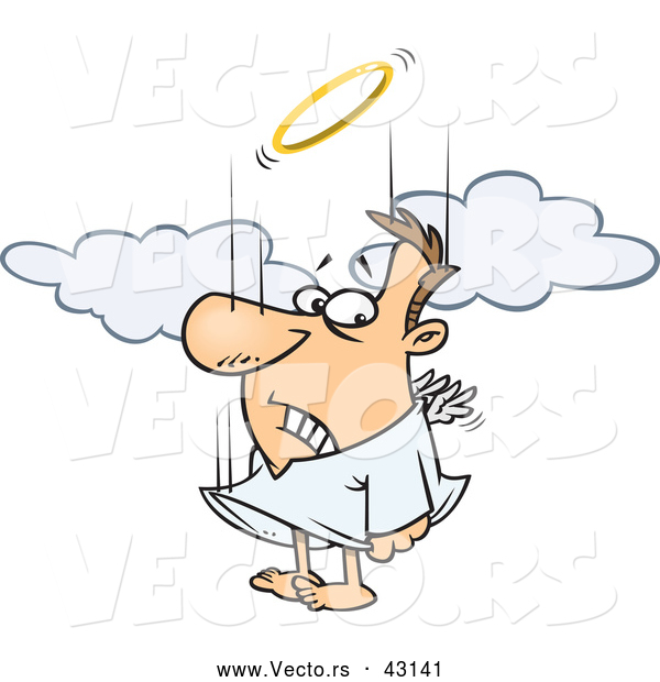 Vector of a Worried Cartoon Angel with Tiny Wings Falling from the Sky