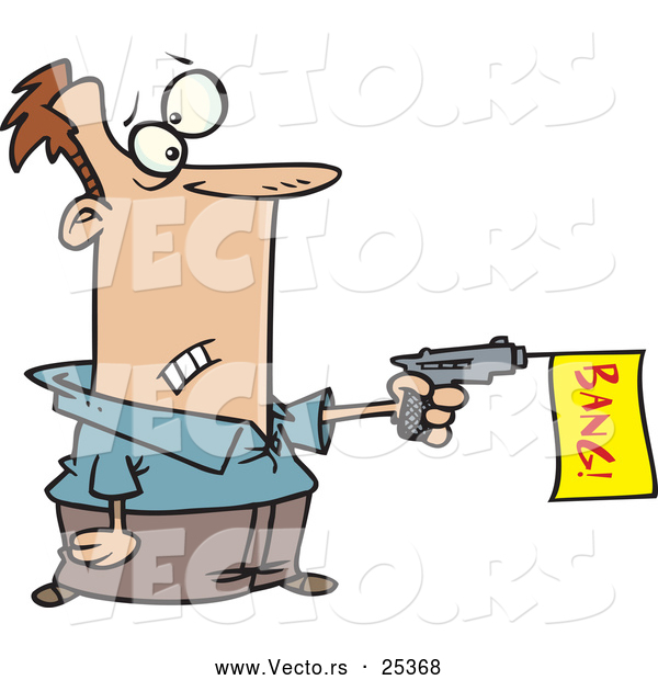 Vector of a Worried Cartoon Man Shooting Toy Gun in a Dangerous Situation
