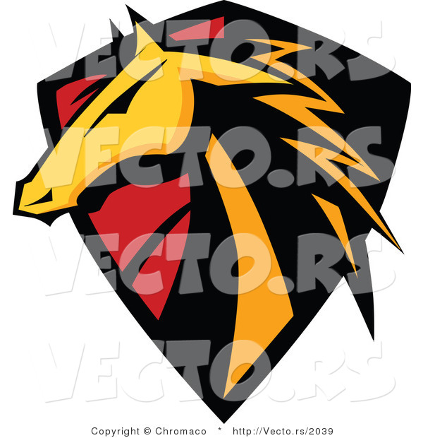 Vector of a Yellow Horse over Badge Shield