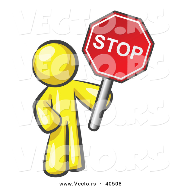 Vector of a Yellow Man Holding a Red Stop Sign