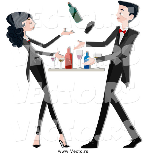 Vector of a Young Bartender Couple Mixing Drinks