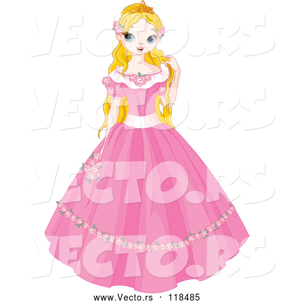 Vector of a Young Cartoon Fairy Tale Princess in a Pink Dress