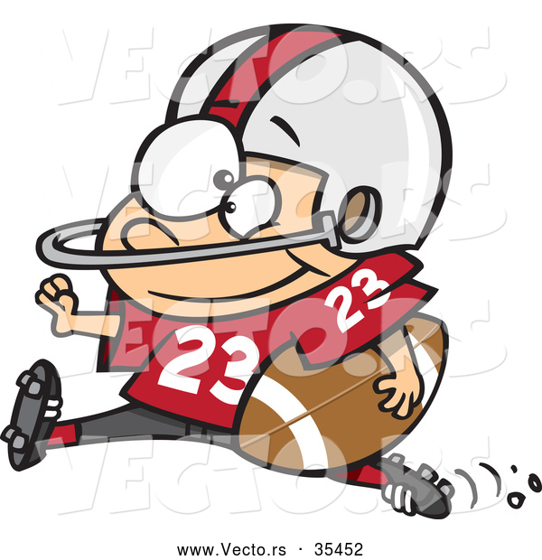 Vector of a Young Cartoon Football Halfback Charging Forward with the Ball