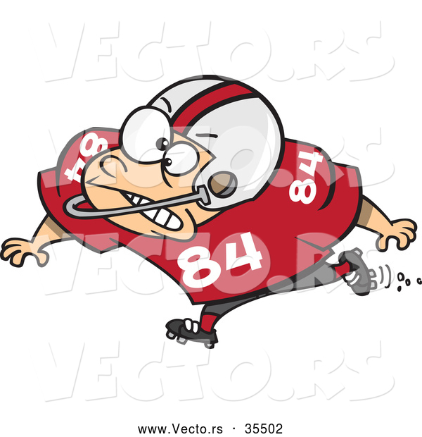 Vector of a Young Cartoon Football Player Charging Forward with a Mean, Intimidating Look on His Face