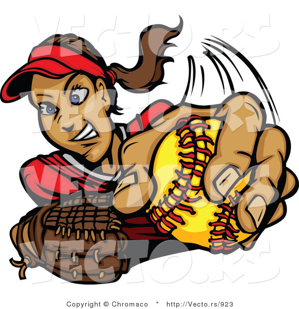 Vector of a Young Female Softball Player Pitching the Ball