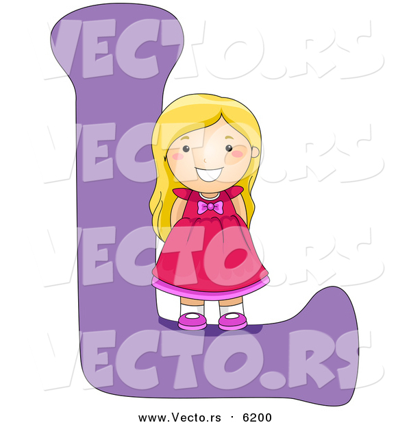 Vector of a Young Girl Beside Alphabet Letter L