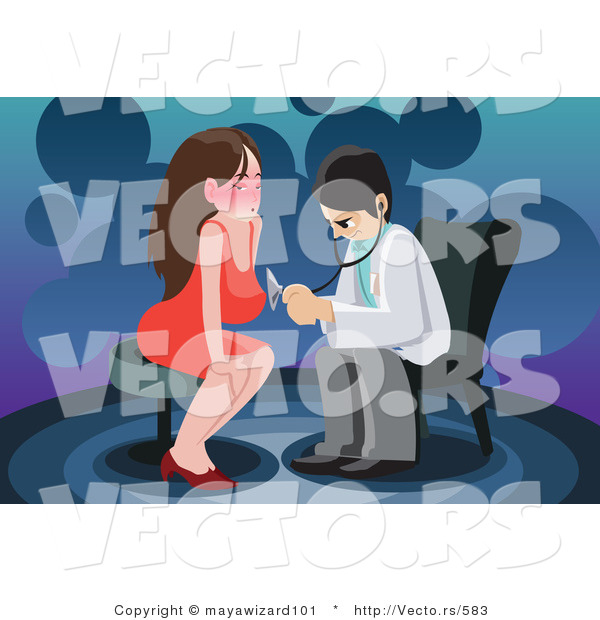 Vector of a Young Male Doctor Assisting Pretty Sick Woman