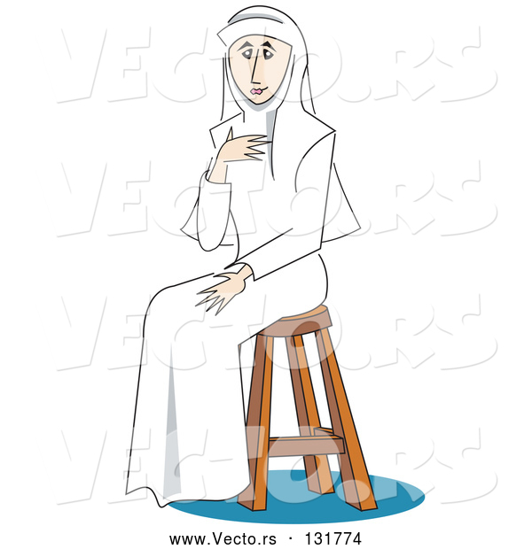 Vector of a Young Nun Girl Sitting on a Stool