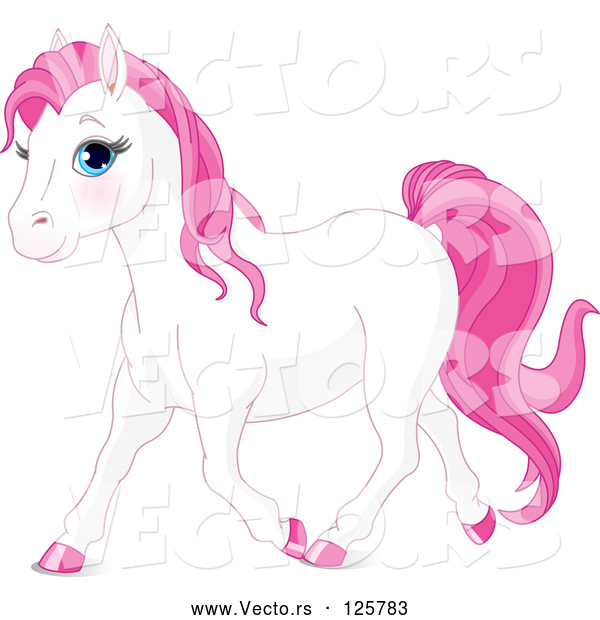 Vector of a Young White and Pink Horse Walking Forward