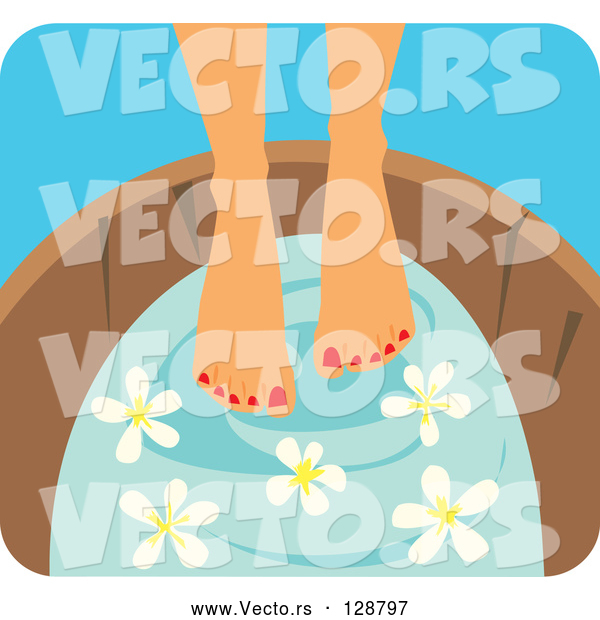 Vector of a Young Woman Soaking Her Feet in a Tub with Flowers